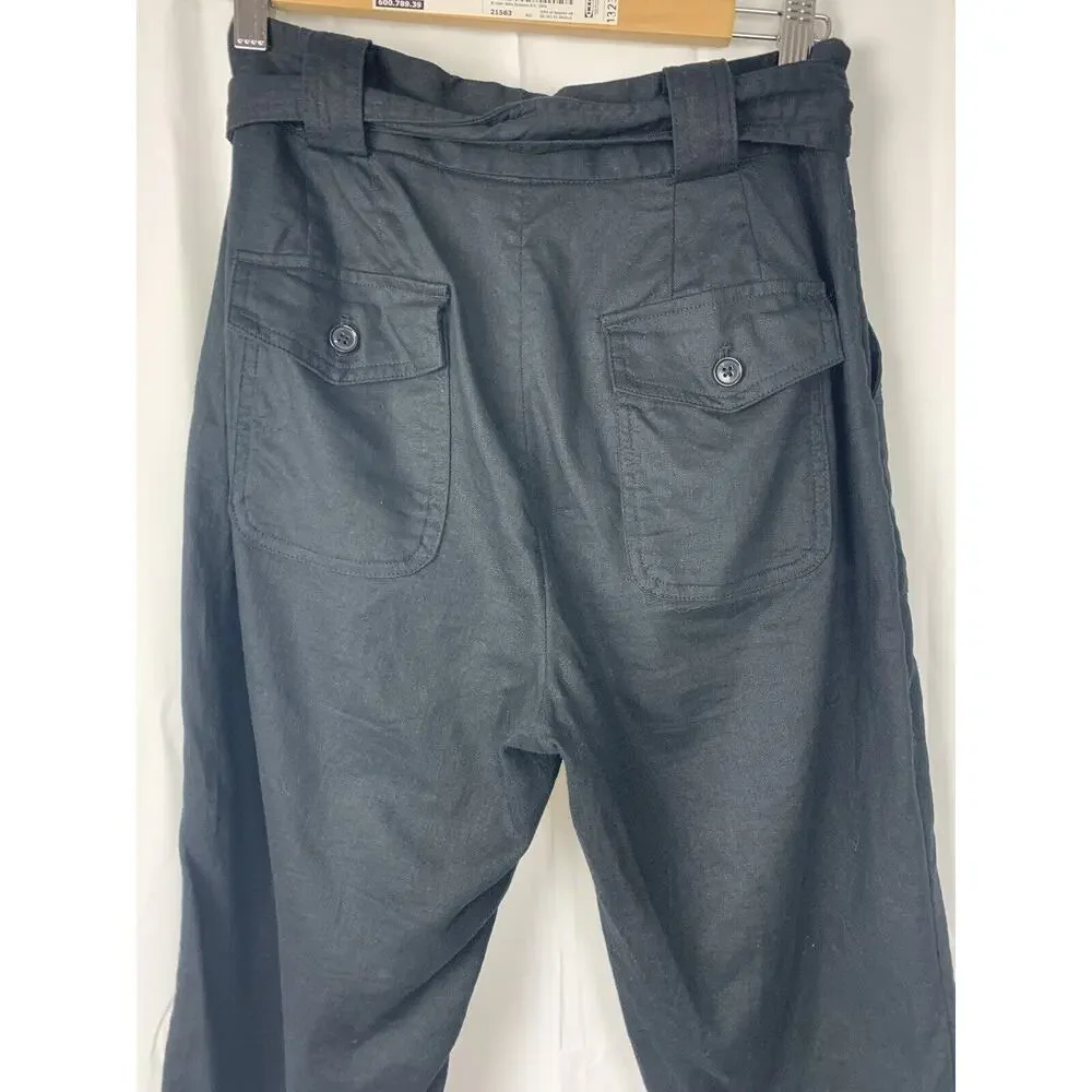 Banana Republic Women’s Linen Cotton Straight Leg High Waist Pants Belt Tie 2P